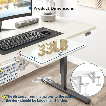 BONTEC Small Ergonomics Desk Extender Tray, 20x9.5 Inch Table Mount Arm Rest Shelf, 90° Foldable Keyboard Tray Platform, Clamp on Computer Arm Rest for Desk, Suitable for Office Desks, White