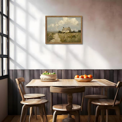 Vintage Wall Art, Framed English Countryside Cottage Painting Print, Country Farmhouse Canvas Wall Art, Rustic Landscape Pictures Artwork Wall Decor for Bedroom Living Room – 8x10 inch