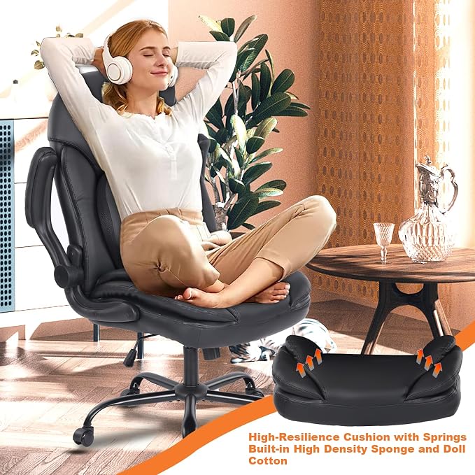 Ergonomic Office Desk Chair with Back Support Flip-up Arms, Comfy Executive Office Chair, Black