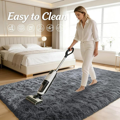 OLANLY 2x8 Machine Washable Runner Rugs for Hallway, Soft Fluffy Shaggy Bedside Rugs for Bedroom, Living Room, Indoor Floor Carpet for Kids Girls and Boys, Nursery Rooms, Home Decor Aesthetic, Grey