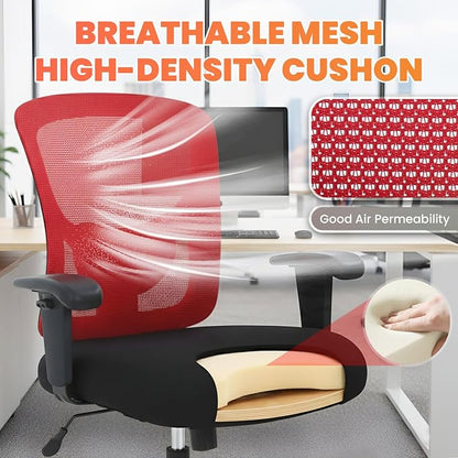 Big and Tall Office Chair 400lbs Desk Chair Mesh Computer Chair with Lumbar Support Wide Seat Adjust Arms Rolling Swivel High Back Task Executive Ergonomic Chair,Red