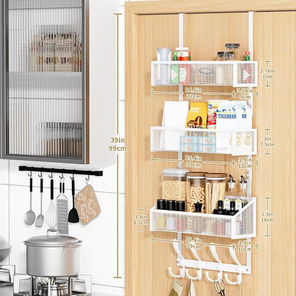Kaiferty Over The Door Hooks Organizer, Coat Rack Over The Door Storage Hanger Towel Rack, Back of Door Storage Organizer for Bathroom,Bedroom,Kitchen,Office (White, 4-Tier)