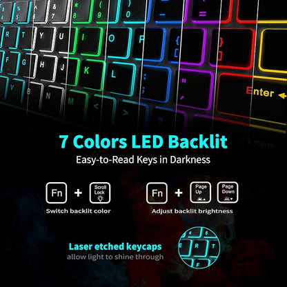 POWZAN Backlit Wireless Keyboard and Mouse Combo, Rechargeable Quiet 2.4G Cordless USB Slim Full Size for Apple iMac, MacBook, laptop and PC, Space Gray