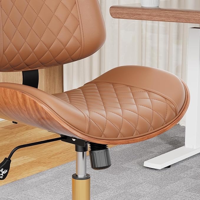 Home Office Desk Chair with Swivel Wheels, Mid-Century Modern PU Leather Armless Office Chair, Small Mid Back Computer Chair for Home Office, Meeting Room
