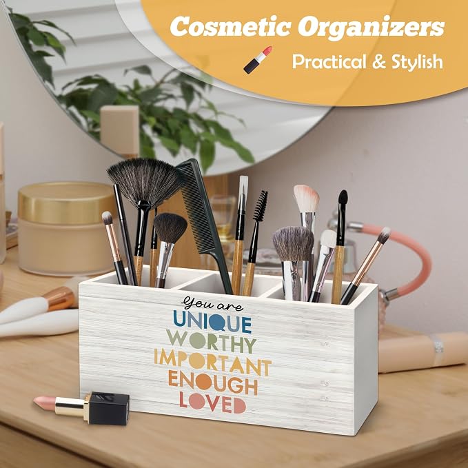Mental Health Pen Holder Organizer for Desk Accessories, Inspirational Wooden Box Sign Desk Decorations for Therapy Counselor Office Classroom Decor,Mental Health Gifts