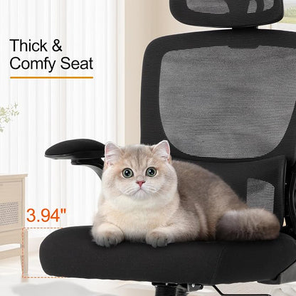 Ergonomic Office Chair,Home Mesh Office Desk Chairs,High Back Chair 330 LBS,Swivel Computer Task Chair with Adjustable Lumbar Support,Up&Down Flip-Up Arms,Rocking Function (Black)