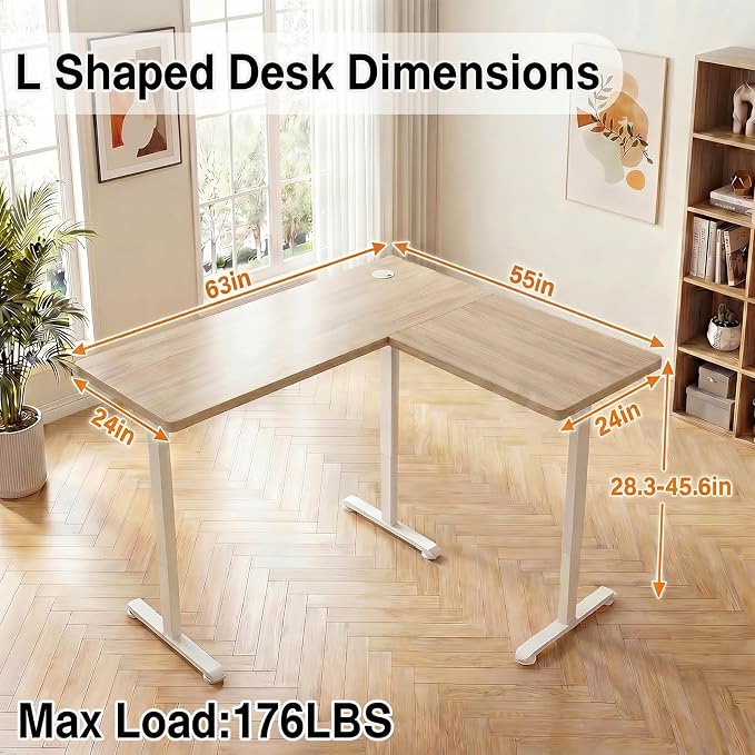 63” L Shaped Standing Desk,Electric Height Adjustable Corner Stand Up Desk, Ergonomic Sit Stand Home Office Computer Desk with Splice Board (Oak)