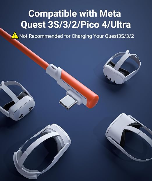 Syntech Link Cable 16 FT Compatible with Meta Quest 3S/Oculus Quest 3, Quest2/Pro/Pico4 Accessories and PC/SteamVR, High Speed PC Data Transfer, USB 3.0 to USB C Cable for VR Headset, Blood Orange