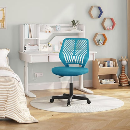 Topeakmart Armless Office Chair, Ergonomic Task Chair with Lumbar Support Adjustable Height, Modern Study Chair for Small Space, Turquoise