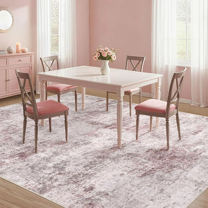 UERMEI 9x12 Washable Area Rug - Neutral Modern Abstract Living Room Rugs, Non-Slip Soft Large Indoor Floor Carpet for Bedroom Home Office & Under Dining Table Decor, Pink Grey