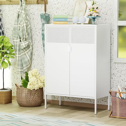Washsemba 2 Mesh Door Metal Storage Cabinet with Adjustable Shelves, Multipurpose White Storage Cabinet, 3-Tier Office Cabinet,Metal Storage Cabinet for Office Home,Hallway (White, 47''H)
