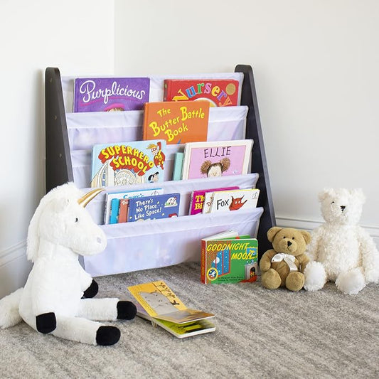 Humble Crew Kids Bookshelf, 4-Tier Front-Facing Book Display Organizer, Montessori Toddler Bookcase for Playroom, Bedroom & Reading Corner, Espresso Wood/White