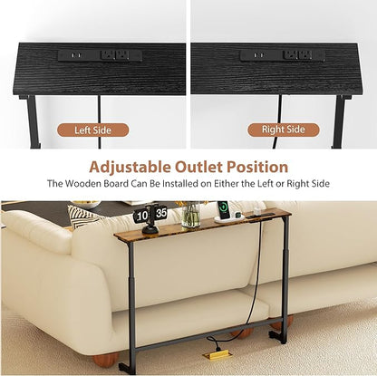 GRLEAF 45" Adjustable Height Narrow Console Table with Power Outlets, Long Sofa Table with Charging Station Behind Couch Table Skinny Entryway Table for Living Room, Hallway and Office – Black
