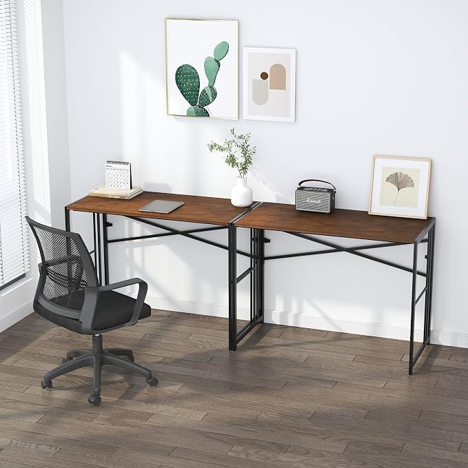 Lutown-Teen 35 inch Folding Small Desk, Writing Gaming Computer Camping Desk for Small Spaces, No Assembly Required Home Office Table, Mahogany