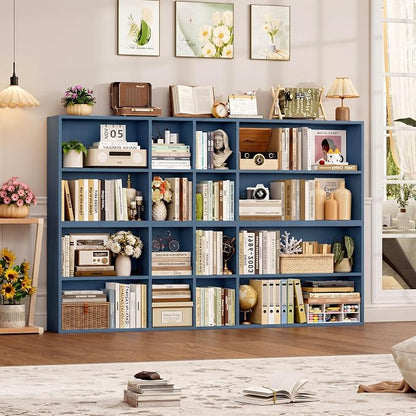 FOTOSOK 71'' Tall Bookshelf Set of 2, 7 Tier Large Bookshelf with Adjustable Shelves, Wide Bookcases and Bookshelf, DVD/CD Media Tower Storage, Cube Book Shelf Display Storage Cabinet, Blue