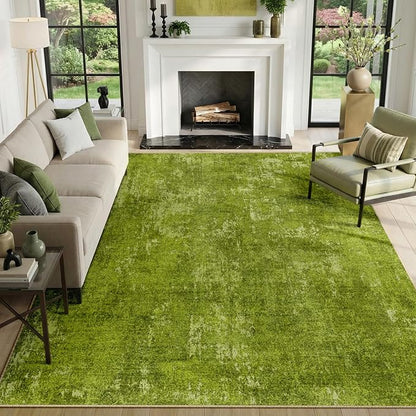RELEANY Washable Area Rugs 8'x10' Non-Slip Modern Abstract Soft for Living Room Entryway Bedroom Kitchen, Print Pattern, Grass Green