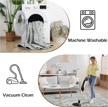 Goideal Washable Rug 6x9, Gray Area Rugs Non Slip, Indoor Low Pile Carpet with Rubber Backing for Living Room Kitchen Bathroom Entryway Office Bedroom