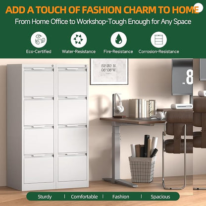 4 Drawer File Cabinet with Lock, Filing Cabinets for Home Office | Tall File Cabinet, Lockable File Cabinet, Metal File Cabinet for Letter/Legal/A4/F4 Size, Assemble Required