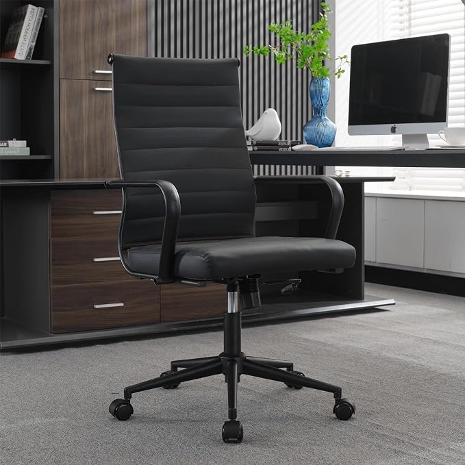 Okeysen Office Desk Chair Conference Room Chairs Modern Ergonomic Executive Swivel Chair Adjustable Height PU Leather Home Desk Chairs with Armrests Comfy Computer Task Chairs with Wheels (Black)