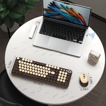 Wireless Keyboard and Mouse Combo, 2.4GHz USB Receiver, Plug and Play, Retro Full Size Typewriter Keyboard and Wireless Mouse for Computer, Laptop, Windows, Mac, and PC (Coffee)