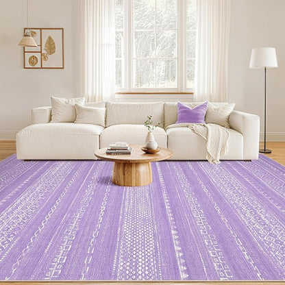 Nakagishi Purple Rug for Bedroom Girls: 5x7 Washable Boho Large Neutral Area Rug Cute Soft Modern Indoor Floor Non-Slip Accent Carpet for Living Room Nursery Kids Playroom Dorm Preppy Baby Room Decor