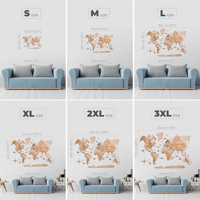 Enjoy The Wood 3D Wooden World Map Wall Art - Large Travel Map with Pins for Art Decor - Decorative Map of the World for Home, Office - Travel Wall Art Housewarming Gift Idea (Light, 2XL, Unframed)