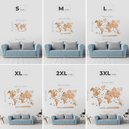 Enjoy The Wood 3D Wooden World Map Wall Art - Large Travel Map with Pins for Art Decor - Decorative Map of the World for Home, Office - Travel Wall Art Housewarming Gift Idea (Light, L, Unframed)