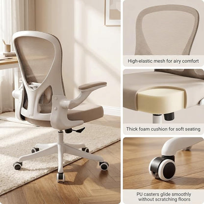 Ergonomic Office Chair with Adjustable Lumbar Support & Flip-Up Armrests - High Back Computer Desk Chair with Thickened Seat Cushion, Rolling Wheels for Home/Office Study Work