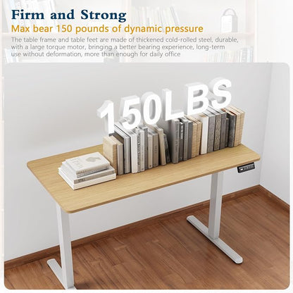 Shintenchi Standing Desk, Height Adjustable Electric Sit Stand up Desk, Ergonomic Rising Computer Table, 48x24 Inch Modern Lift Gaming Desk Workstation for Home Office, White & Walnut