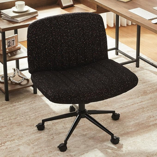 Dowinx Criss Cross Chair with Wheels, Preminum Fabric and Pocket Spring Cushion, Adjustable Swivel Wide Seat Computer Chair, Morden Design Vanity Chair, All Black