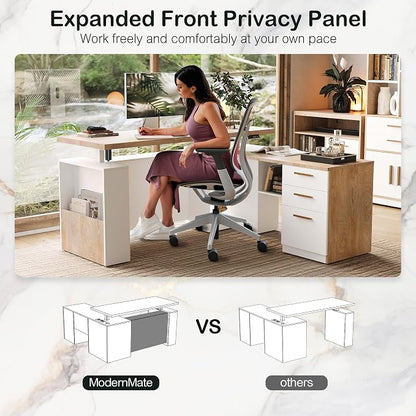 ModernMate Furniture Sets, 63" Standing Desk with 59" Bookshelf and 2 Drawer lateral File Cabinet, Home Office Furniture Set, Light Walnut