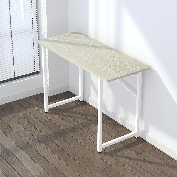 Lutown-Teen 47 inch Folding Desk, Writing Gaming Computer Camping Table, No Assembly Required Home Office Desk, Natural and White