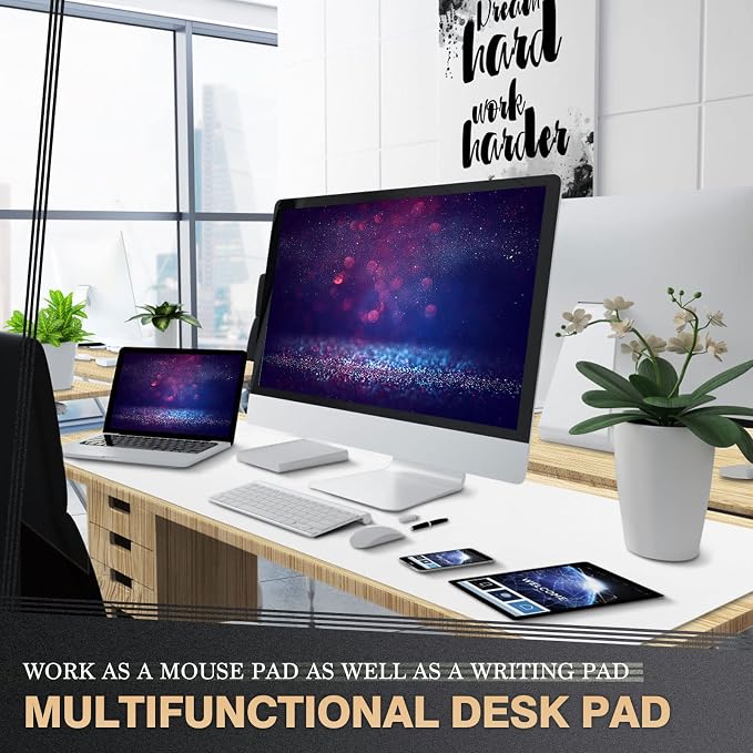 K KNODEL Large Office Leather Desk Mat, Mouse and Keyboard Pad, Computer and Laptop Mat, Desktop Protector and Cover, Writing Pad and Blotter (47.2"x17", White)