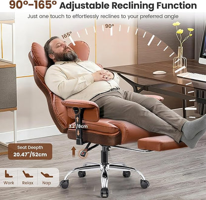 BESTFAIR Big and Tall Office Chair - 400 LBS Capacity Executive Chair with High Back & Footrest, Ergonomic Office Chair for Heavy People, Wide Padded Seat Computer Gaming Chair, Brown 2 Pack
