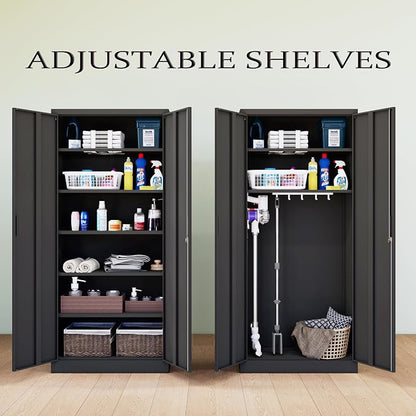 CMY Metal Storage Cabinet, 71" Locking Cabinet with 5 Adjustable Shelves, Large Steel Storage Cabinets for Garage, Home Office, Pantry -Black