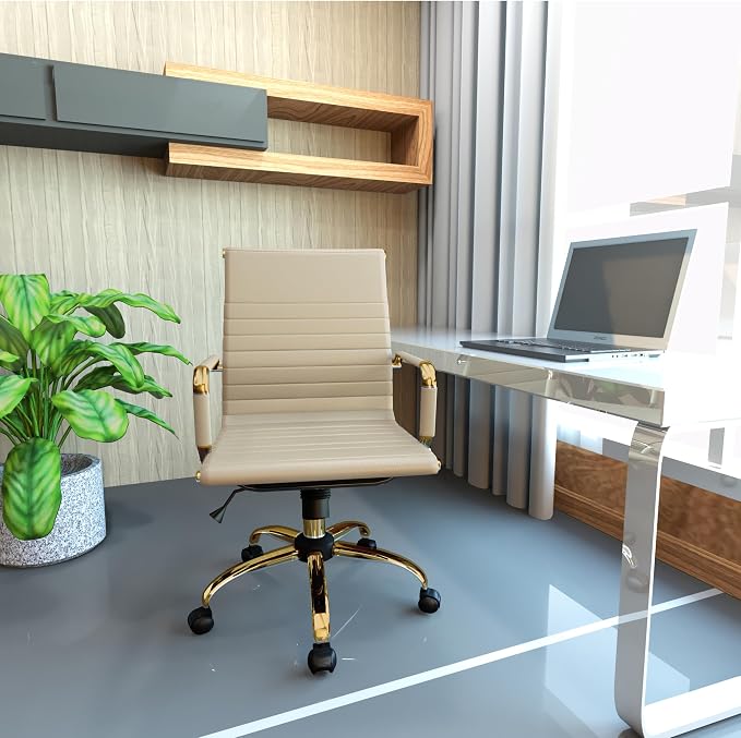 LeisureMod Harris Modern Ergonomic Executive Office Chair, High-Back Leather Conference Desk Chair with Adjustable Height, Tilt Control, 360° Swivel & Gold Frame for Home Office