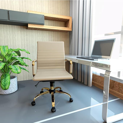 LeisureMod Harris Modern Ergonomic Executive Office Chair, High-Back Leather Conference Desk Chair with Adjustable Height, Tilt Control, 360° Swivel & Gold Frame for Home Office