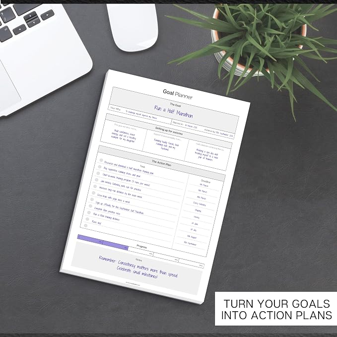 Goal Planner Deskpad | Goal Setting Notepad with Action Plan, Progress Tracker, Deadlines & Notes, 50 Sheets, 120gsm Paper, Undated Productivity Planner for Work, Study, Business & Personal Goals | A5