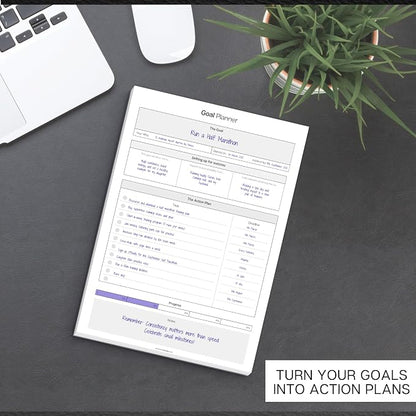 Goal Planner Deskpad | Goal Setting Notepad with Action Plan, Progress Tracker, Deadlines & Notes, 50 Sheets, 120gsm Paper, Undated Productivity Planner for Work, Study, Business & Personal Goals | A5