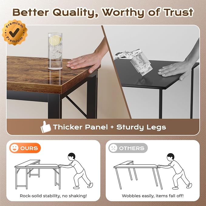 Huuger 63 Inch L Shaped Desk with 0.95 Inch Thicker Desktop, Reversible Computer Desk, Larger Corner Office Gaming Desk, Robust Metal Frame, for Home Office, Rustic Brown