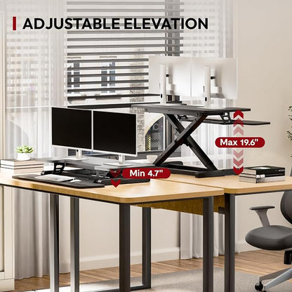 SANODESK 36" Standing Desk Converter, Adjustable Sit to Stand Desk Riser with Effortless Lifting for Home Office, Desk Topper for Dual Monitors, Computer Lift with Keyboard Tray, Black