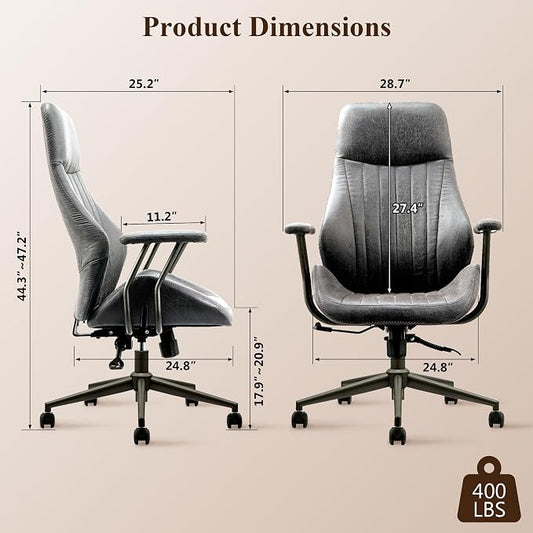 Mid Century Modren Office Chair,High Back Ergonomic Executive Chair with Lumbar Support, Computer Desk Swivel Task Chair with Wheels, Faux Lether Suede Fabric Home Chair (High Back, Grey)