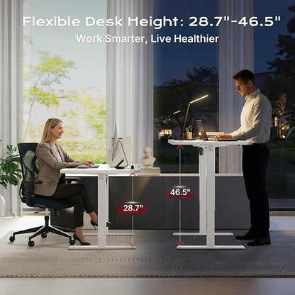 Huuger 63 X 24 Inch Electric Standing Desk with Power Outlets and USB-C Port, Height Adjustable Desk, Sit Stand Desk for Home Office, Computer & Gaming Desk with 4 Presets, Stable Steel Frame, White