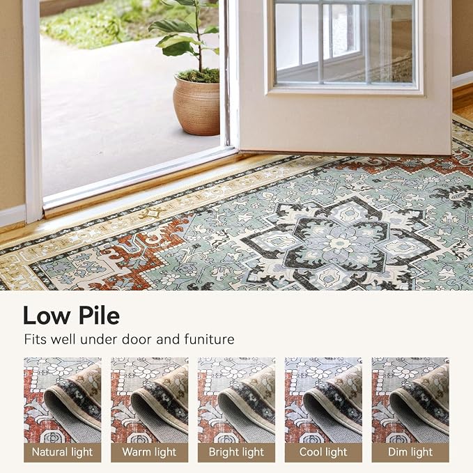Lofus 3x5 Area Rugs for Living Room, Machine Washable Area Rug, Soft Small Rugs for Bedroom, Kitchen, Office and Indoor, Vintage Boho Carpet, Non-Slip Low Pile Carpets, Beige Orange