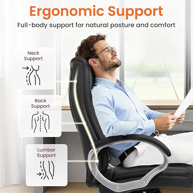 NEO CHAIR Office Desk Ergonomic Gaming Computer Chair High Back Adjustable PU Leather with Lumbar Support, Swivel Rolling Wheels, Executive Managerial Task Chair (Jet Black)