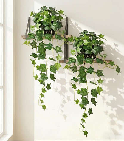 Fake Plants 2Pcs Faux Ivy Plants Potted Indoor Artificial Hanging Plants Realistic Hanging Fake Greenery Table Desk Bathroom Office Bedroom Living Room Shelf Modern Farmhouse Decor Intdoor