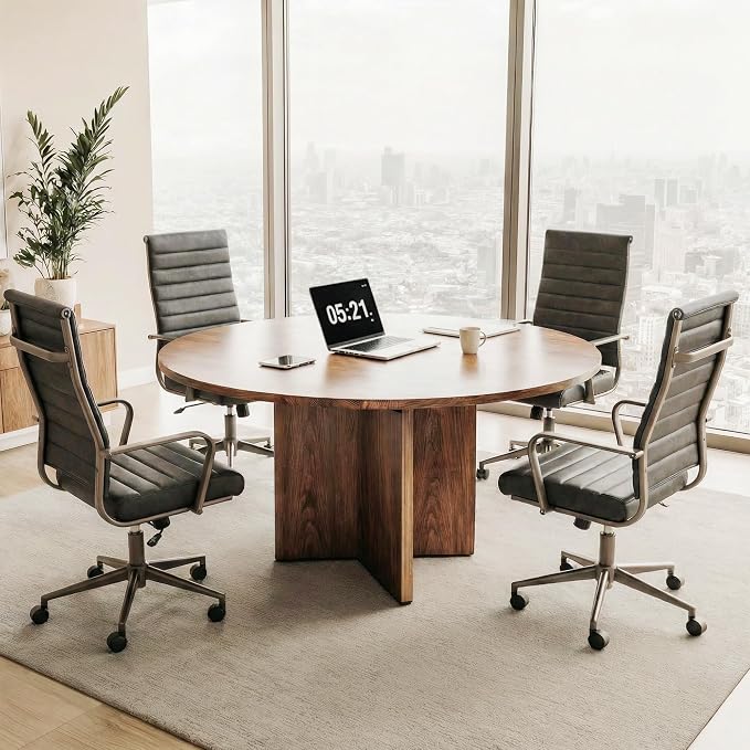 Okeysen Office Desk Chair Conference Room Chairs Modern Ergonomic Executive Swivel Chair Adjustable Height PU Leather Home Desk Chair with Armrests Comfy Computer Task Chairs with Wheels (Retro Black)