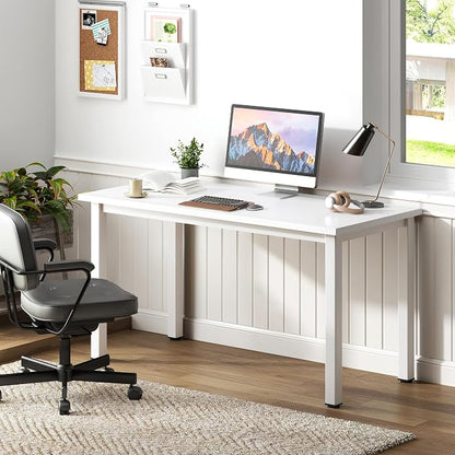 Need 47 Inch Computer Desk, Home Office Desk Gaming Writing Work Desk, Modern Simple Design, Large Legroom, Sturdy White Metal Frame, White Tabletop