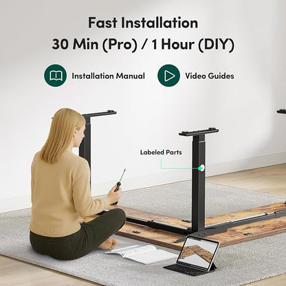 BANTI L-Shaped Standing Desk - 75 x 63 Inch Adjustable Corner Standing Desk with Charging Station - L Shape Sit Stand Table with Memory Controller, Splice Board for Home Office, Rustic Brown