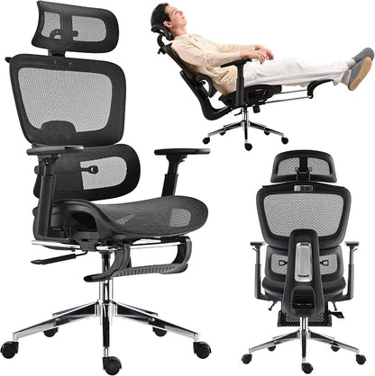 Mesh Ergonomic Office Chair with Footrest, Black | High Back, Lumbar Support, Adjustable Headrest and Armrests, Gaming Chair,Home Office Desk Chair